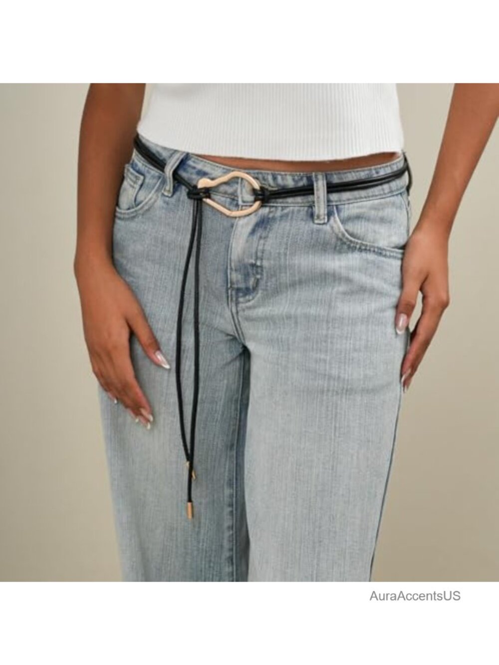 Boho Thin Leather Tie Belt with Gold Buckle Adjustable Rope Belt - Picture 2 of 6